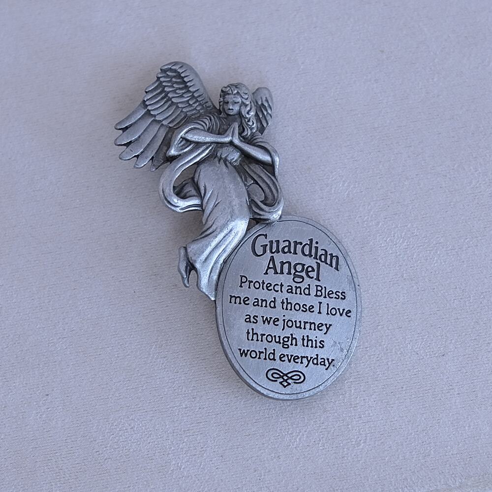 Spoontiques Vintage Guardian Angel Pewter Brooch Silver Tone Inspirational
